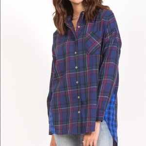 VERY J Navy Plaid Button Down Shirt